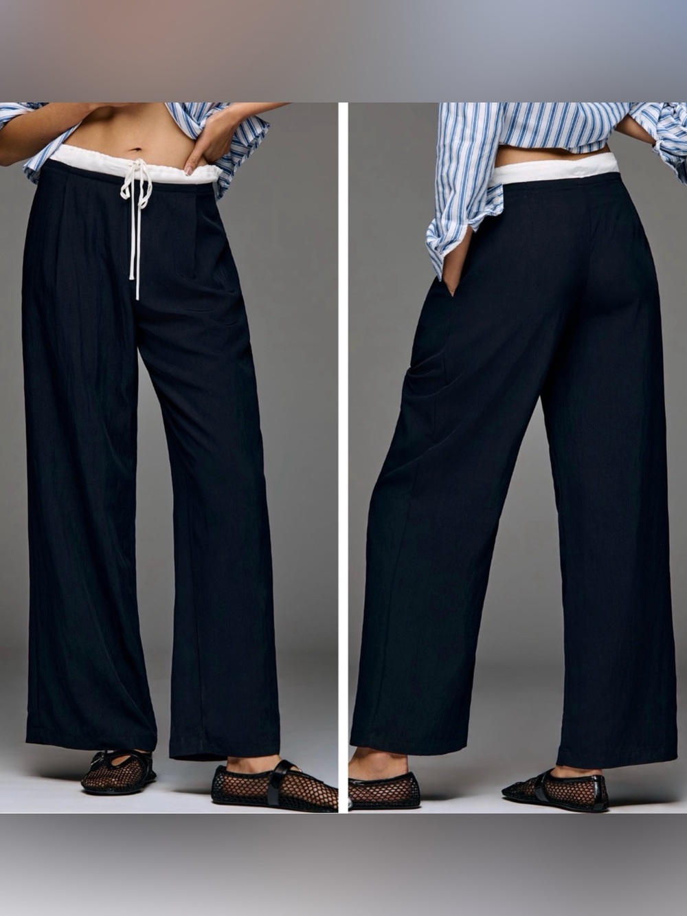 Anthropologie Layered Drawstring Wide-Leg Trousers, Size S